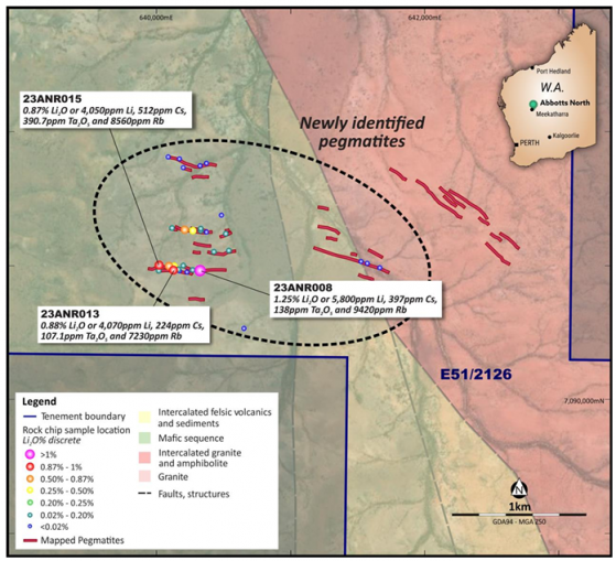 SensOre subsidiary confirms new lithium pegmatite discovery in rock chips at Abbotts North