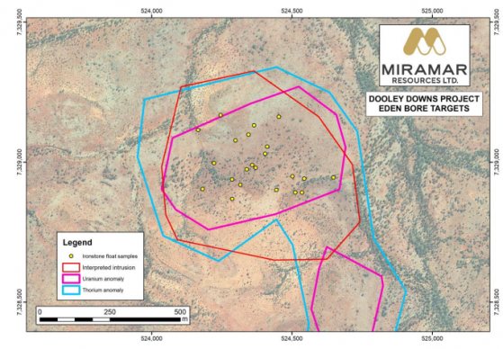 Miramar Resources' airborne survey over Dooley Downs picks out large REE targets