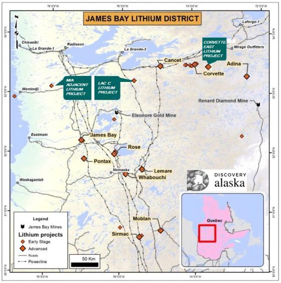 Discovery Alaska acquires rights to three projects in James Bay lithium district of Quebec