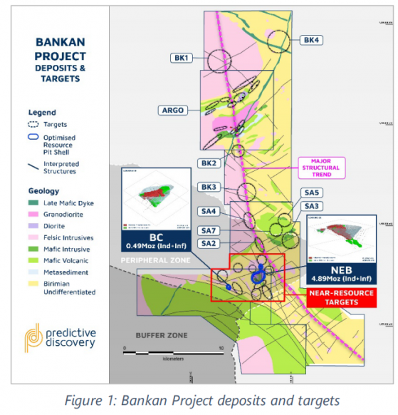 Predictive Discovery on trail of satellite deposits around 5.38-million-ounce Bankan Gold Project