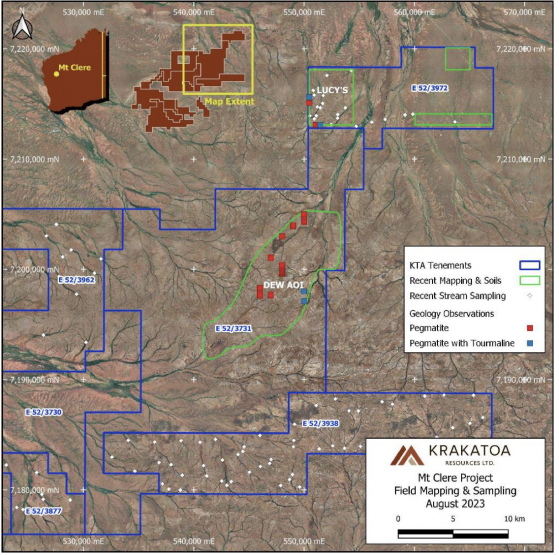 Krakatoa Resources finds pegmatite outcrops at Mt Clere